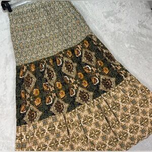 Easel Women's Taupe Tiered Maxi Skirt Boho Festival Prairie, Size Small